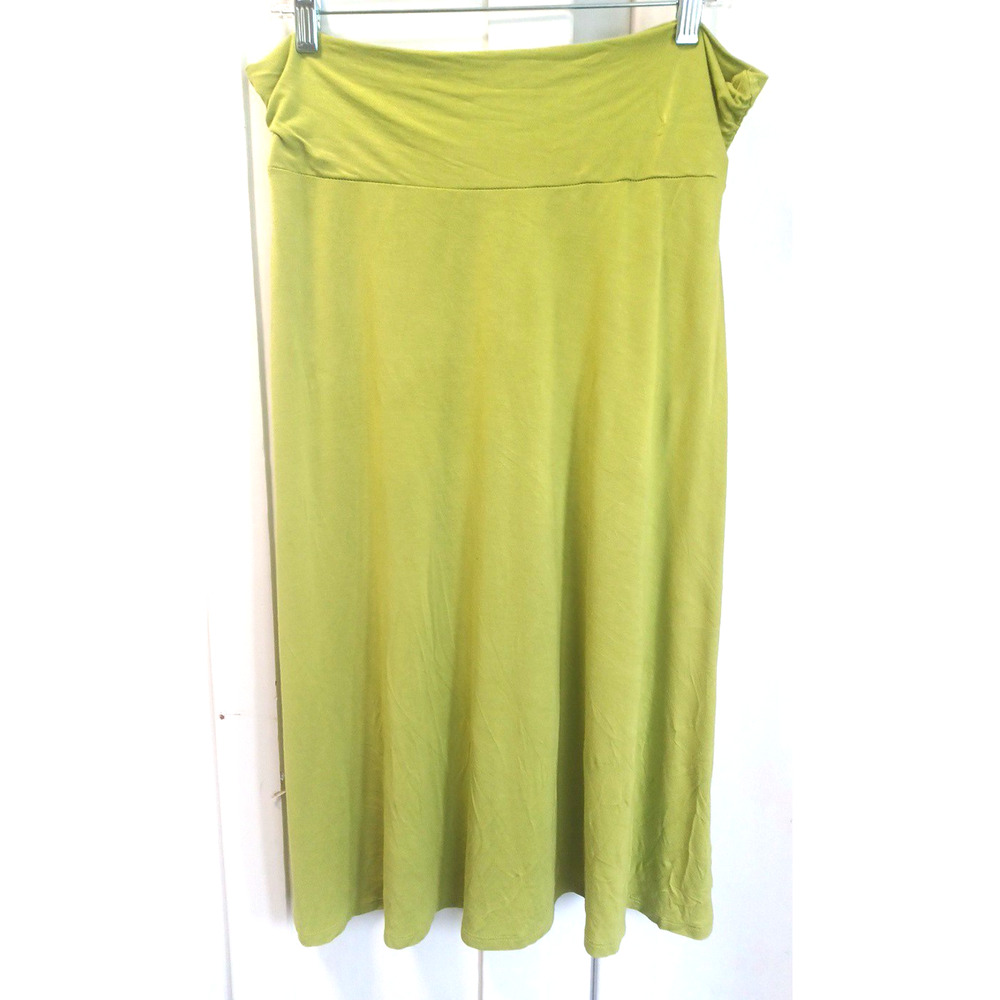 Fig & Blu Womens Apple Green Stretch Flare Midi Skirt Size L Boho